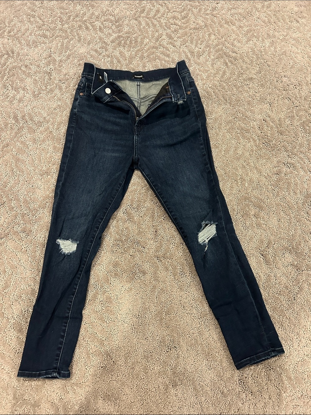 Express Dark Blue Distressed Skinny Jeans